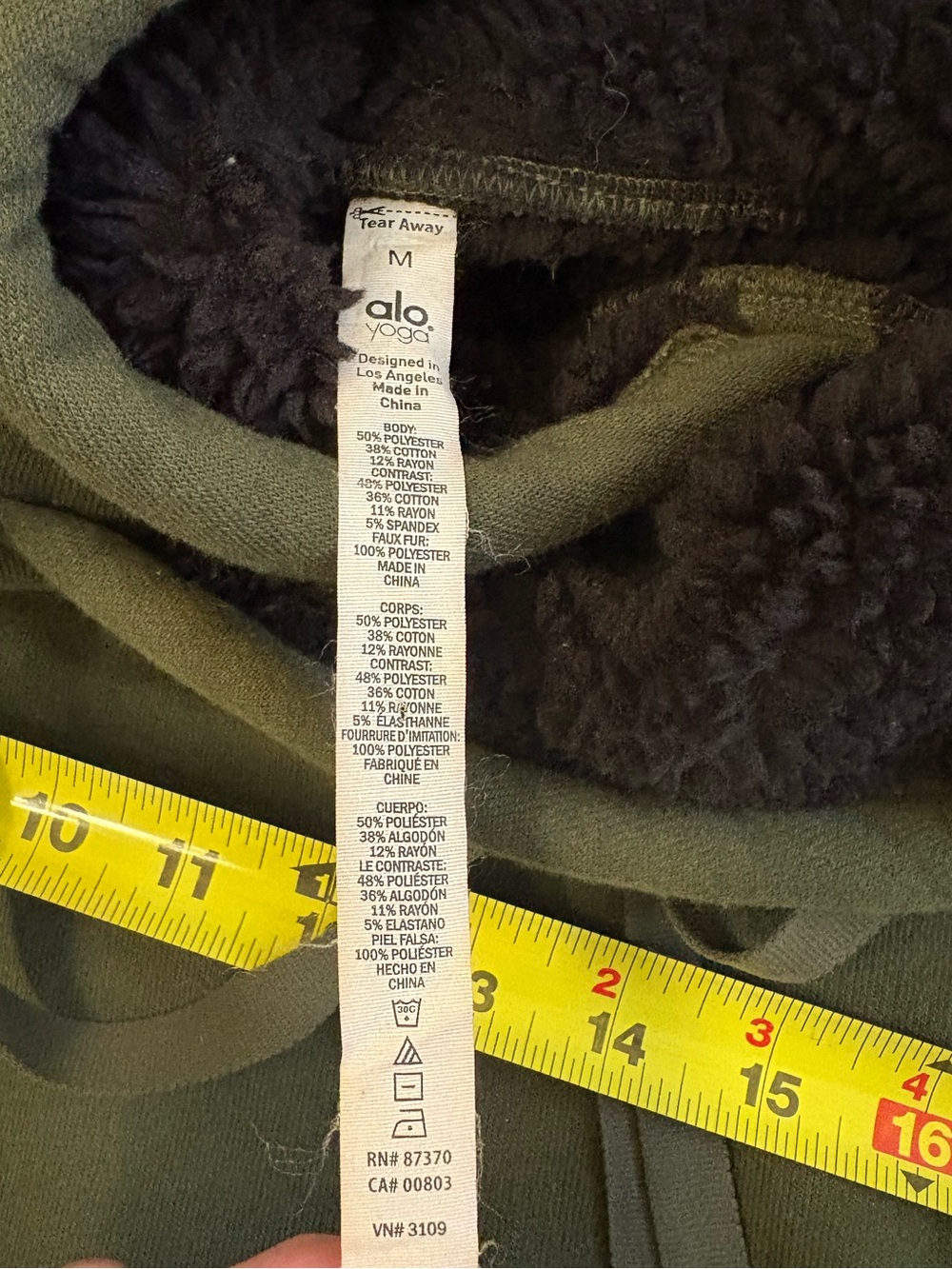 ALO Yoga Frost Long Sleeve Shearling Lined Hoodie Dark Olive Medium Hiking - Picture 7 of 12
